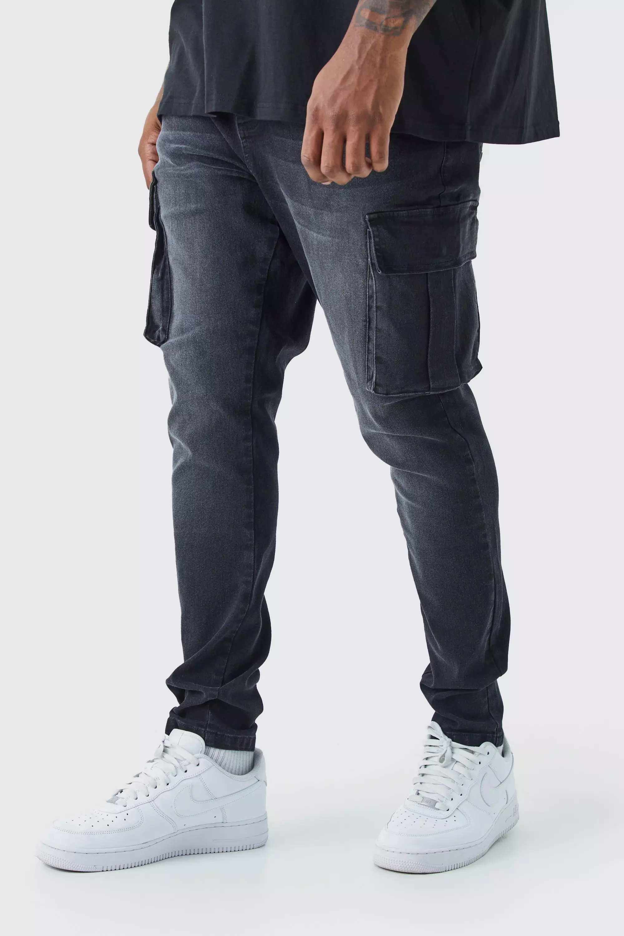 Black cargo skinny jeans hot sale mens